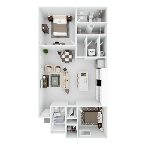 Floor plan for 2 beds, 2 baths, 1125 sqft